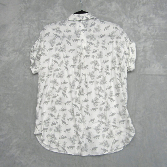 Jane And Delancey Top Large Cheetah Black White Button Shirt Soft Short Sleeve - Picture 9 of 10